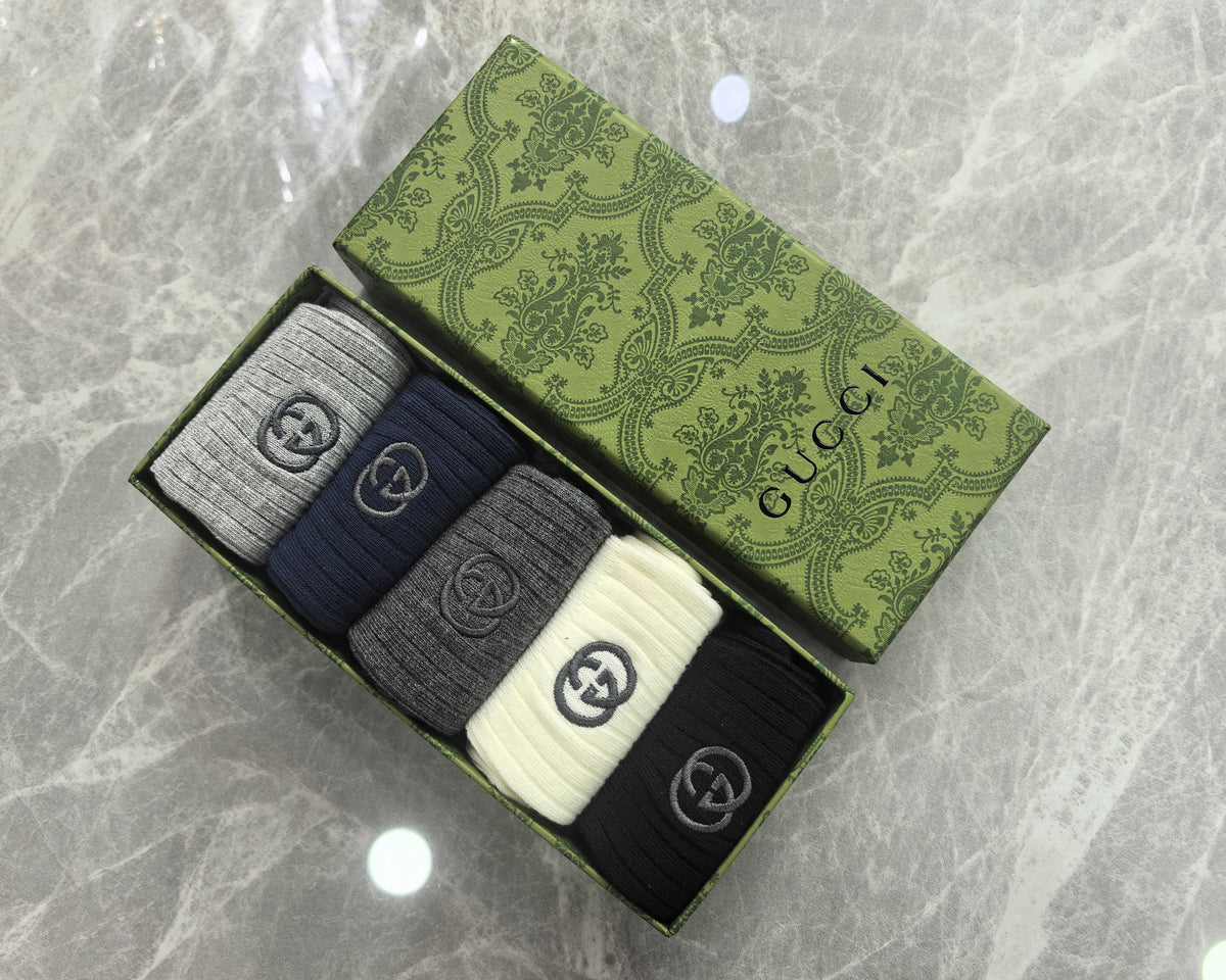 Gucci Blue, Green & White Tonal Waistbands Crew Socks - 5-Pair Set