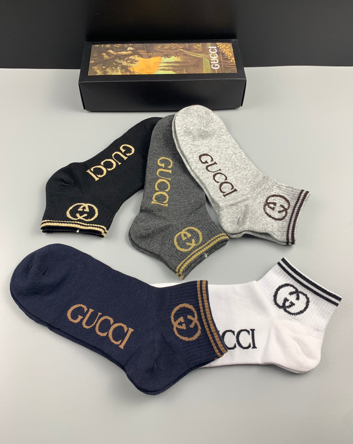 Gucci Gold-Tone Wordmark No-Show Socks - 5-Pair Set