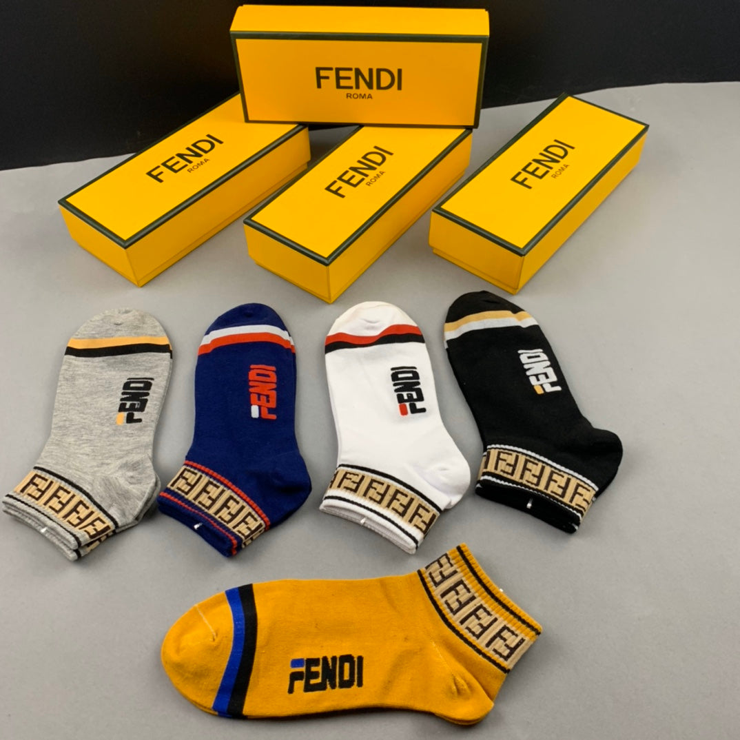 Fendi Wordmark And Letter-Pattern No-Show Socks - 5-Pair Set