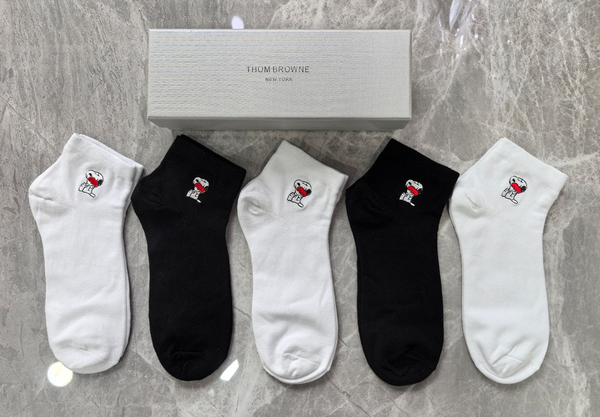 Thom Browne Cotton Small Red-Blue Stripe Ankle Socks - 5-Pair Set