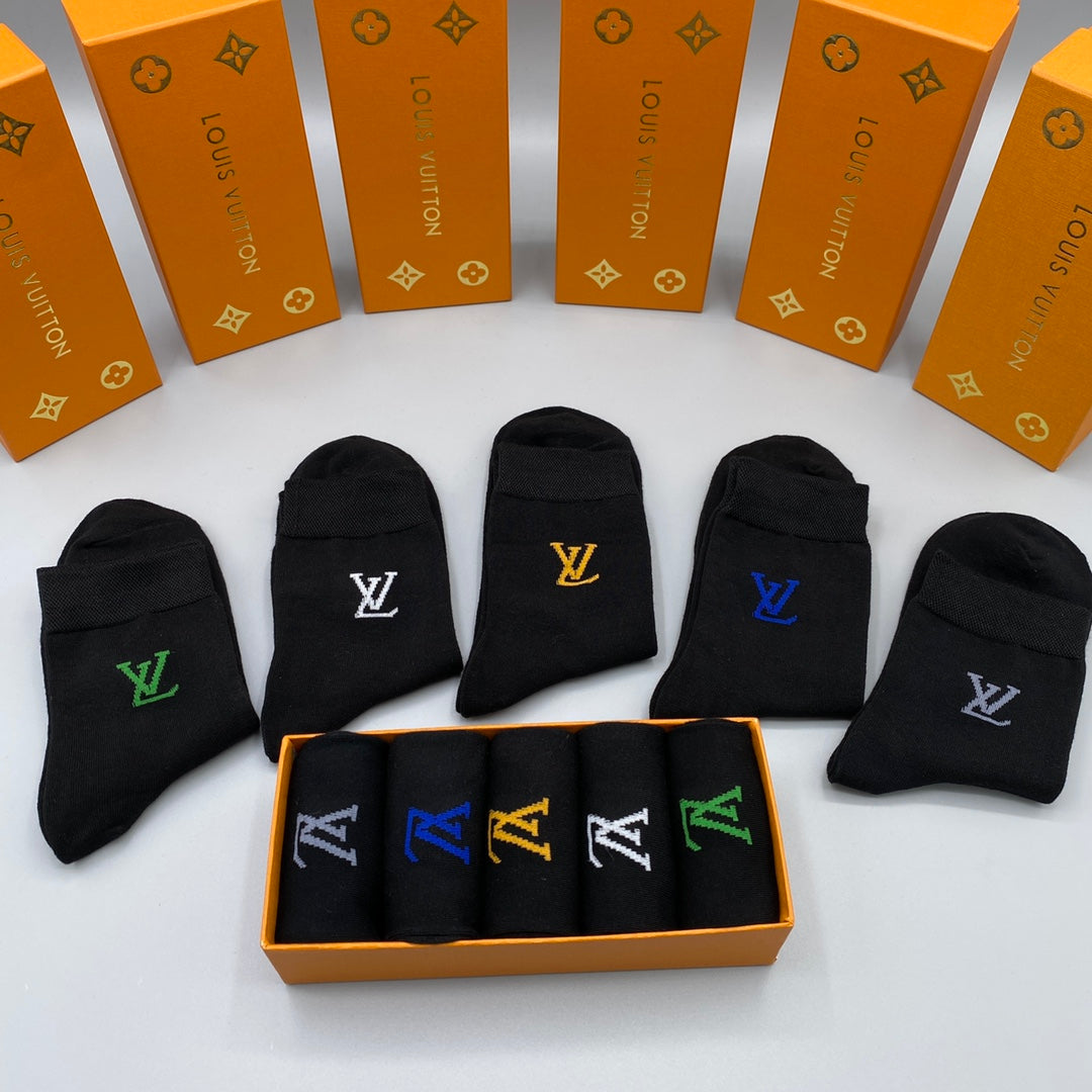 Louis Vuitton Multicolour Embroidered Initials Crew Socks - 5-Pair Set