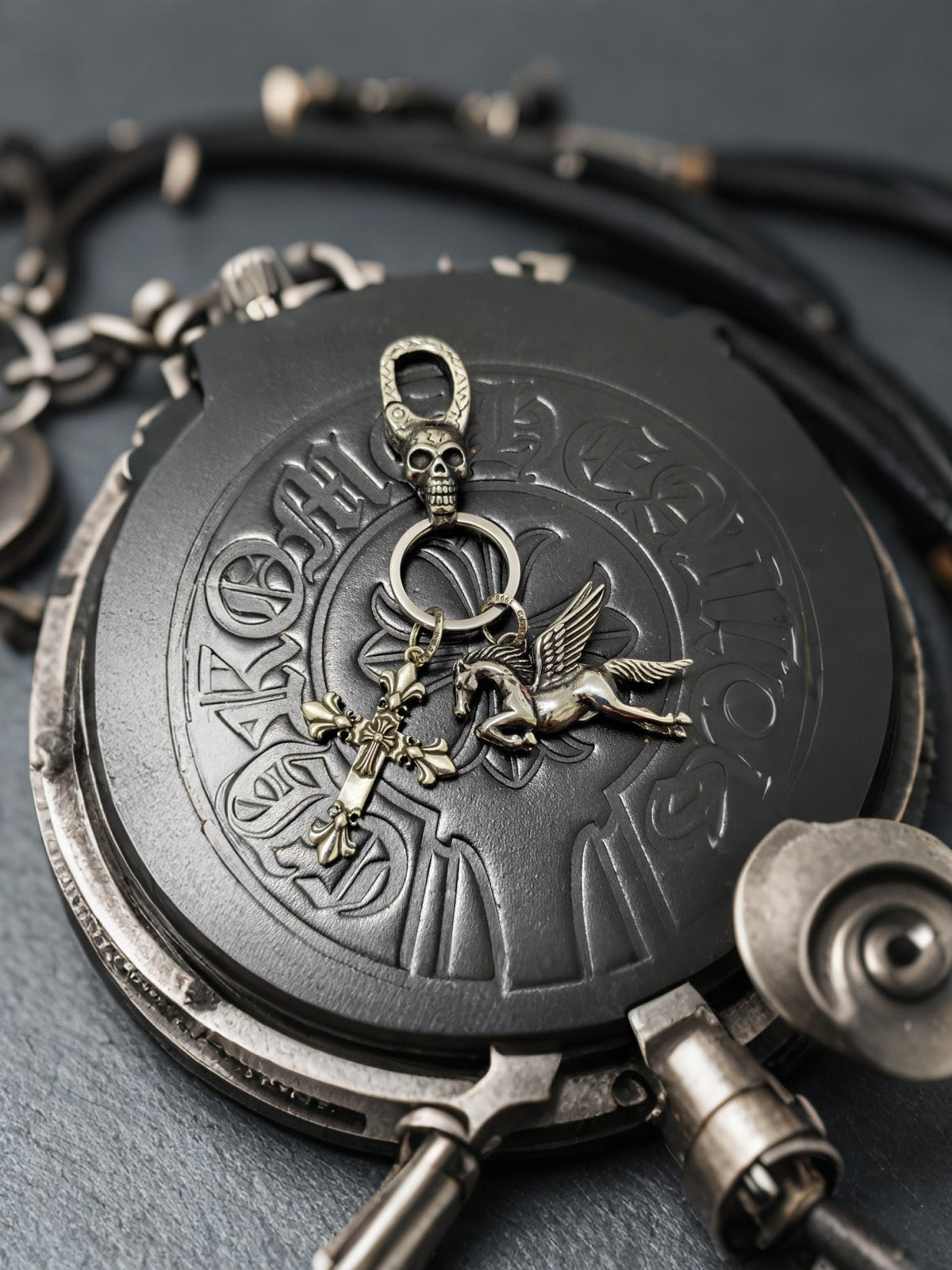 Martin Graham keychain in polished metal-tone – close-up detail