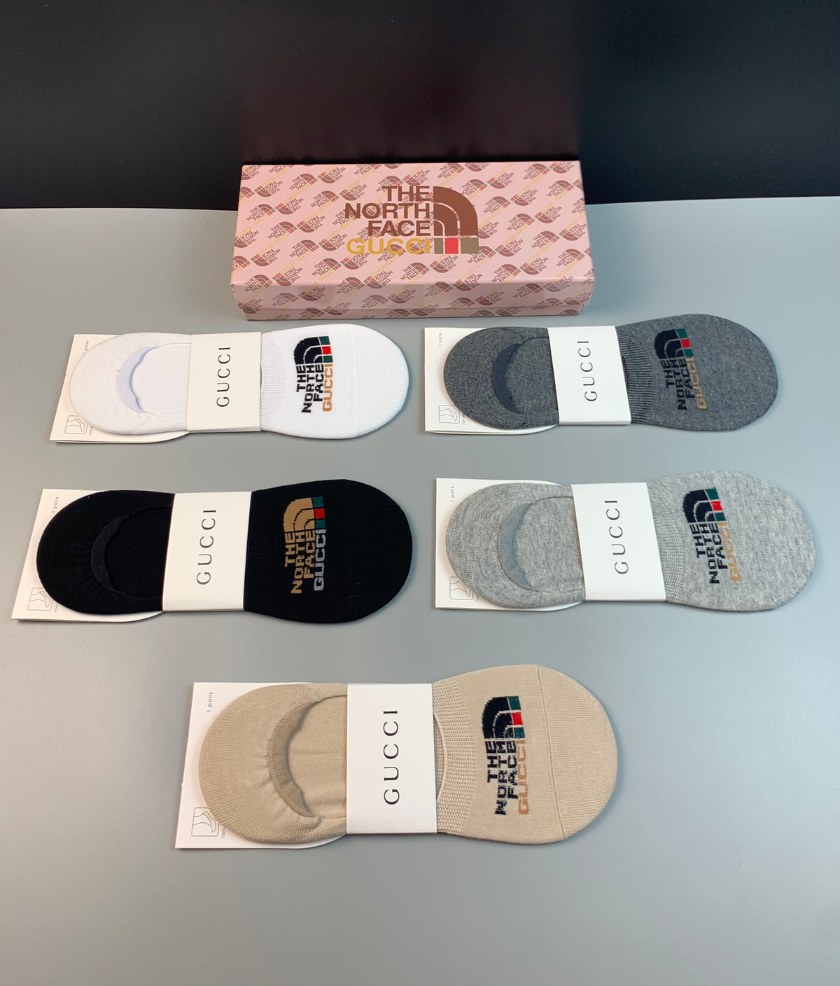 Gucci x The North Face 200-needle cotton Mixed Collaborative Motifs No-Show Socks - 5-Pair Set