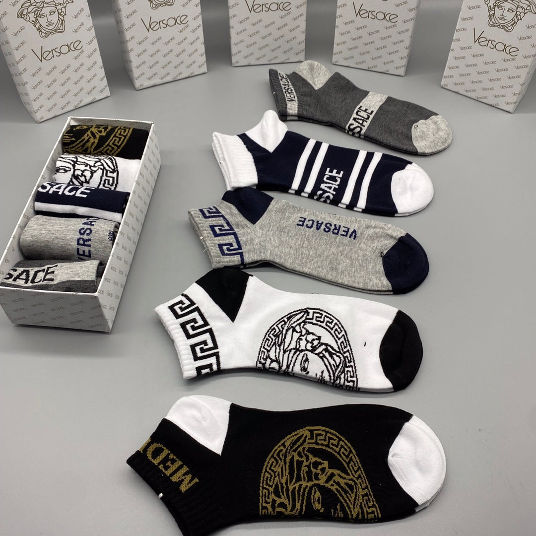 Versace Mixed Graphic Ankle Socks - Box of 5 Pairs