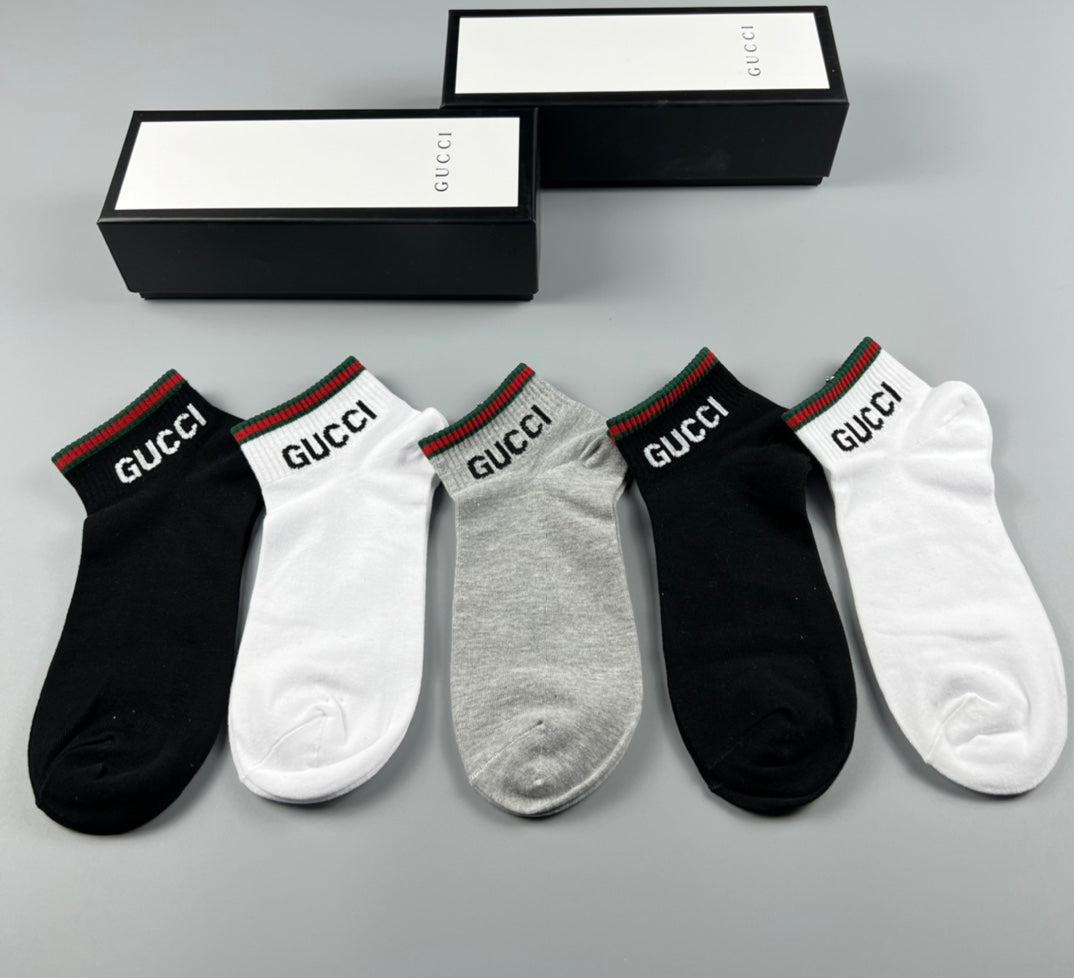Gucci Red-And-Green Stripe No-Show Socks - 5-Pair Set