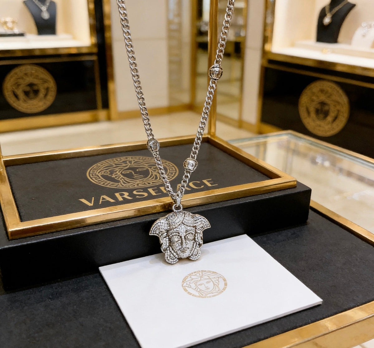 Martin Graham pendant necklace in polished metal-tone – styled product view