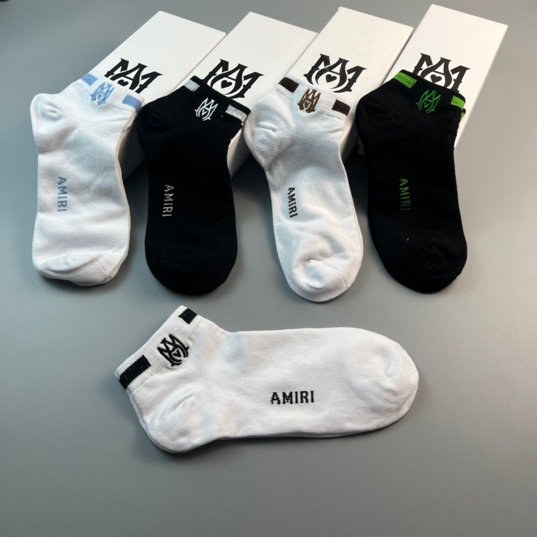 Amiri Cotton Script And Initial No-Show Socks - 5-Pair Set
