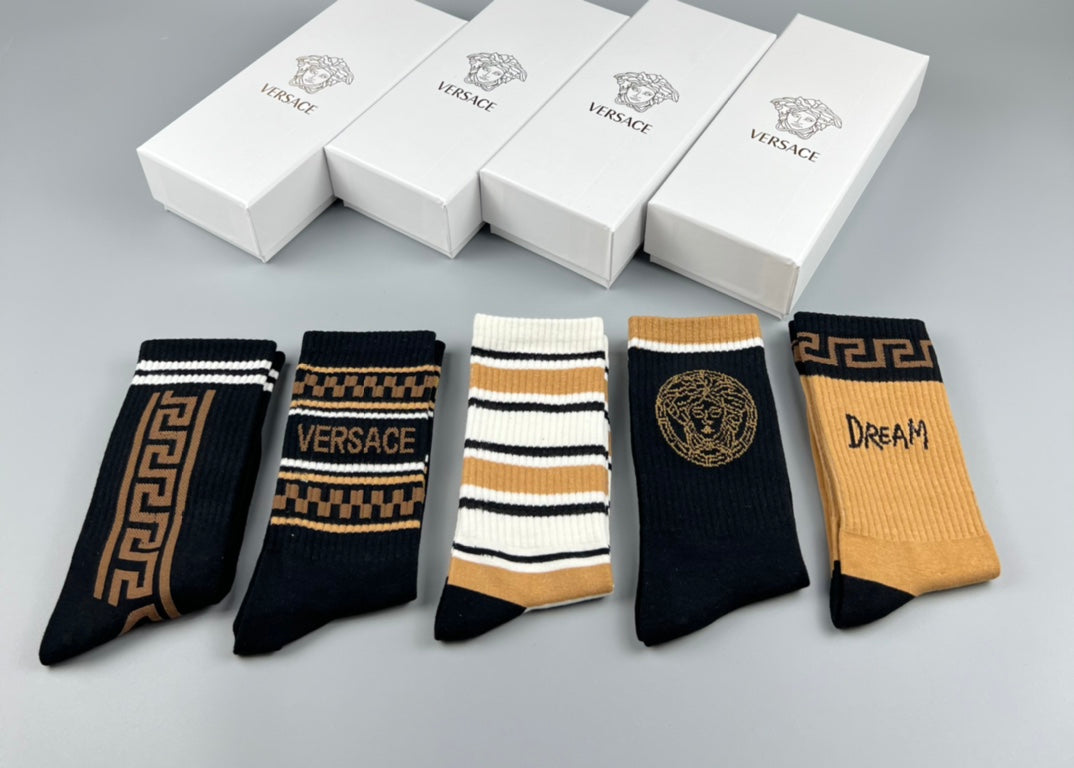 Versace Greek-Key And Medallion Crew Socks - 5-Pair Set