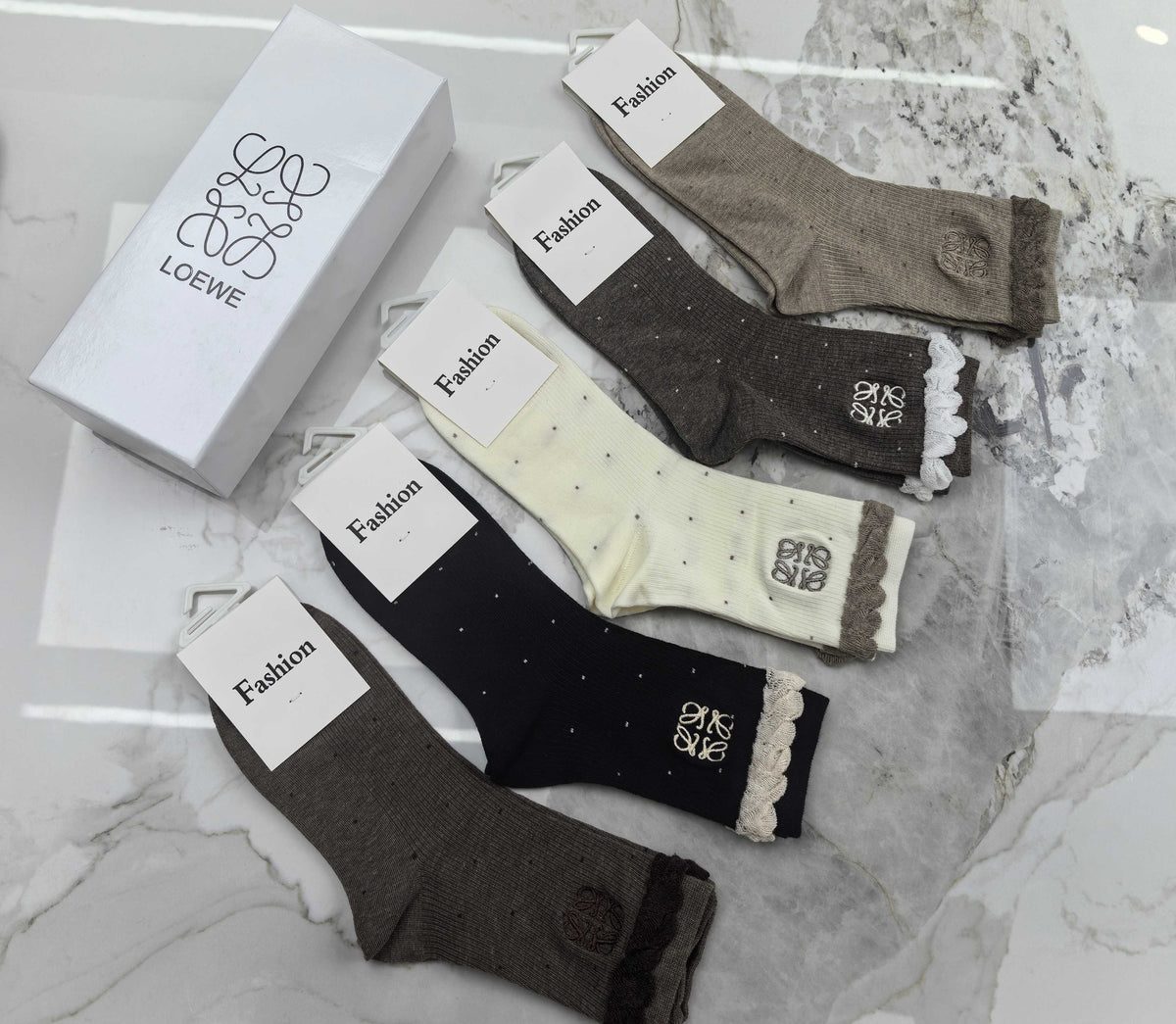 Loewe Combed Cotton Crew Socks - 5-Pair Set