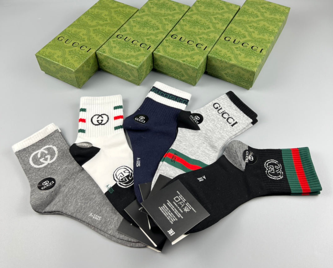 Gucci Red-And-Green Stripe Crew Socks - 5-Pair Set