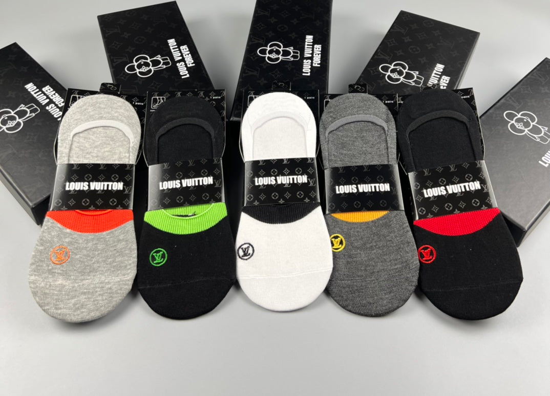 Louis Vuitton Colourful Contrast Accents No-Show Socks - 5-Pair Set