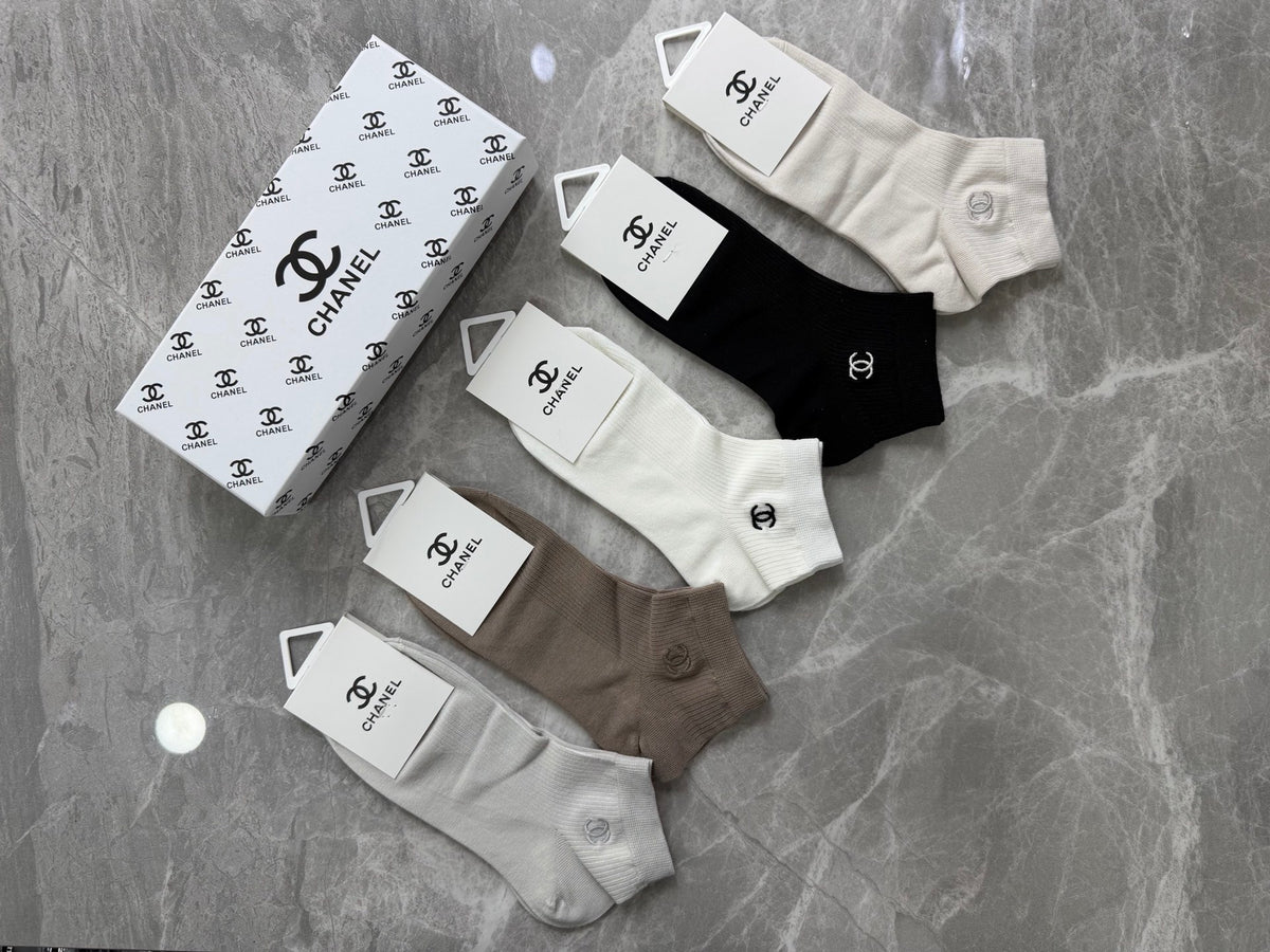 Chanel Modal Repeating Emblem Ankle Socks - 5-Pair Set