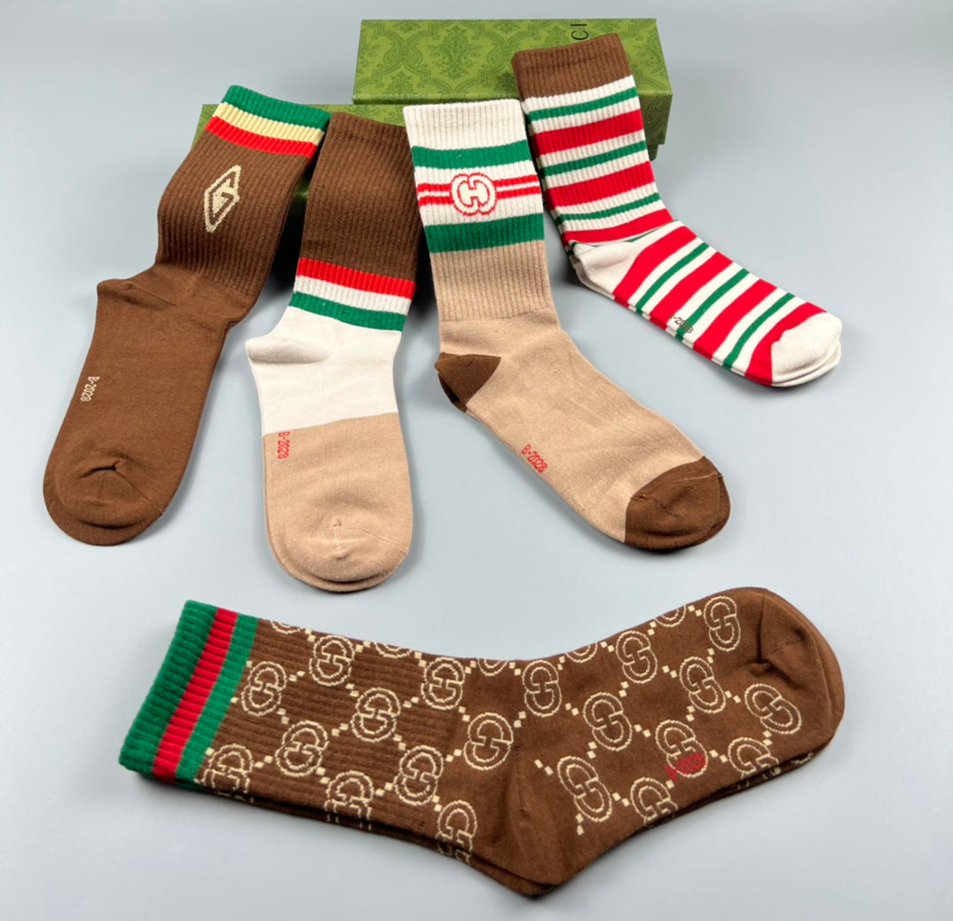 Gucci Cotton Mixed Emblem And Monogram-Style Crew Socks - 5-Pair Set