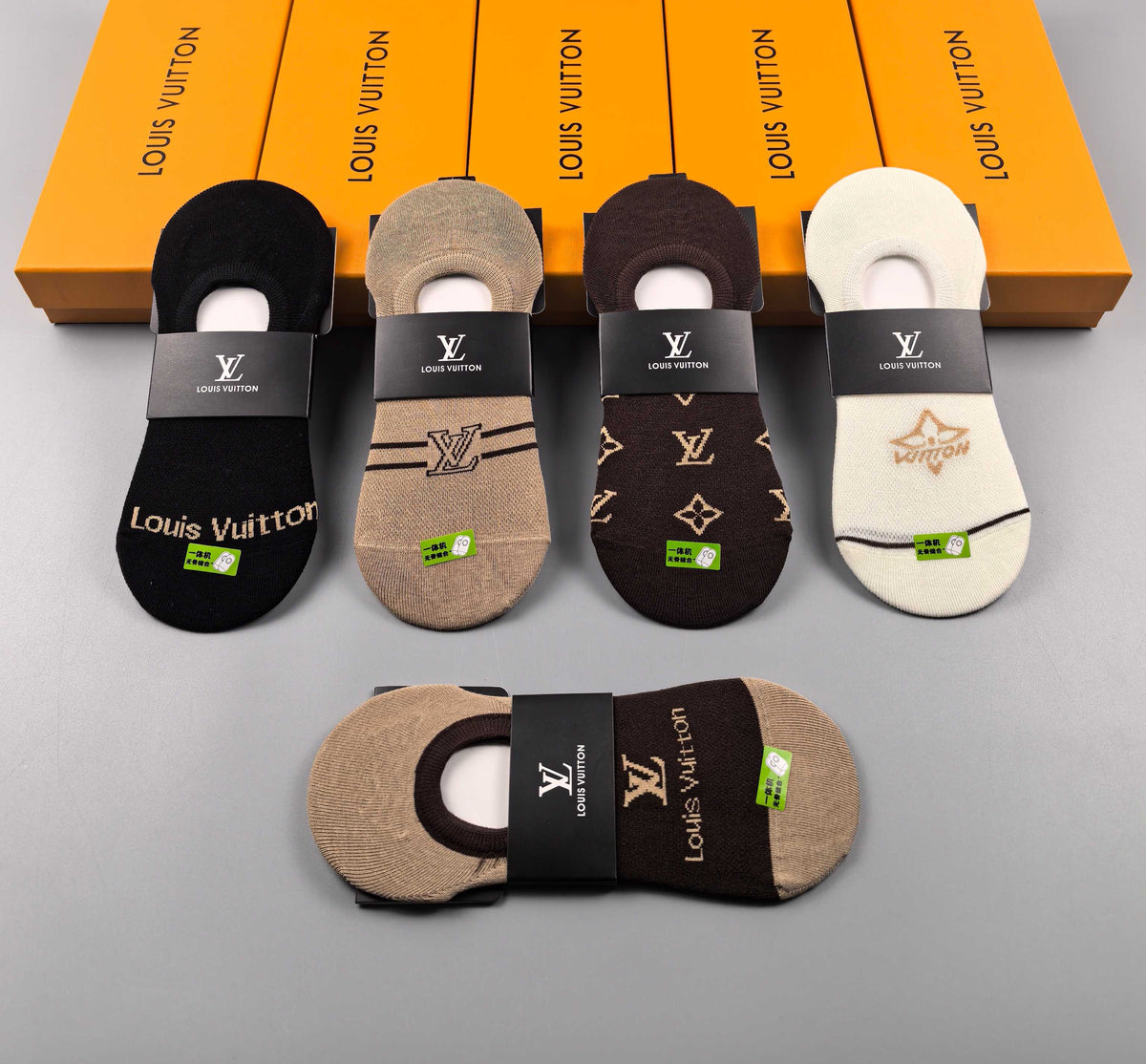 Louis Vuitton Visible Logo, Stripe Or Motif Details No-Show Socks - 5-Pair Set