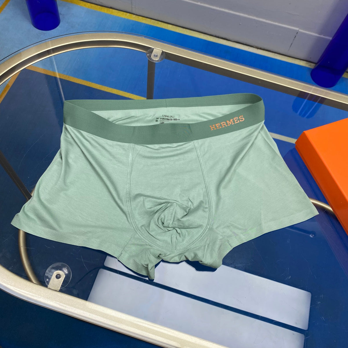 Hermes Blue, Green & White Tonal Waistbands Men's Boxer Briefs - 3-Piece Box
