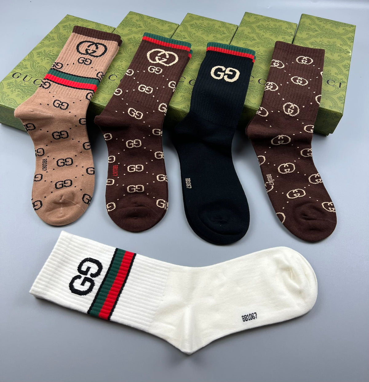 Gucci Cotton Monogram-Style And Stripe Crew Socks - 5-Pair Set