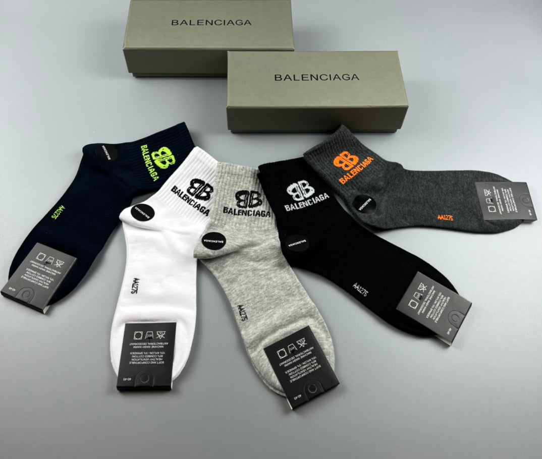 Balenciaga Colourful Bb Graphics Mid-Calf Socks - 5-Pair Set