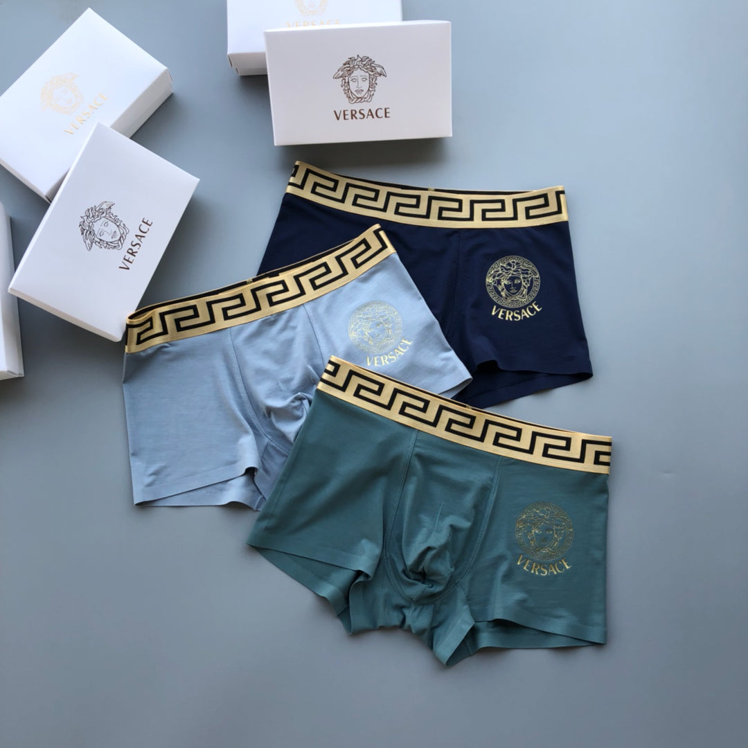 Versace Solid Panels And Visible Emblem Details Men's Boxer Briefs - 3-Piece Box