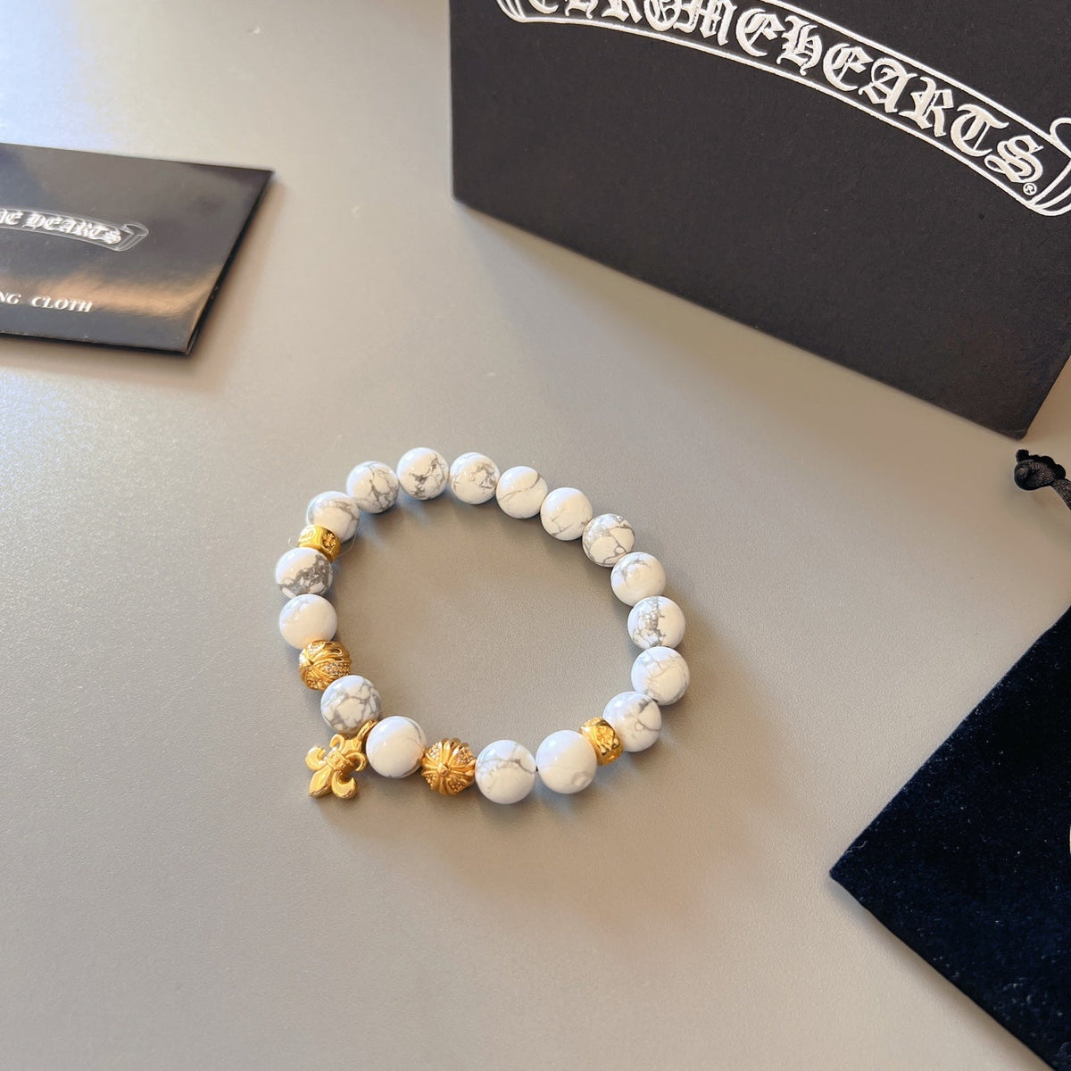 Martin Graham beaded bracelet in polished metal-tone – close-up detail