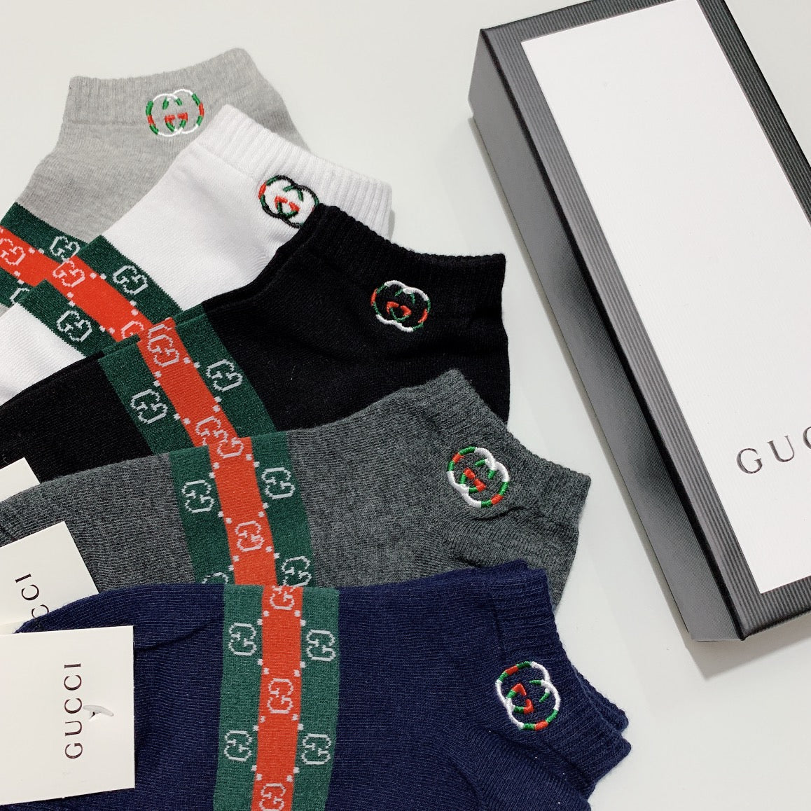 Gucci Cotton blend Red-And-Green And Monogram-Style Details Ankle Socks - 5-Pair Set
