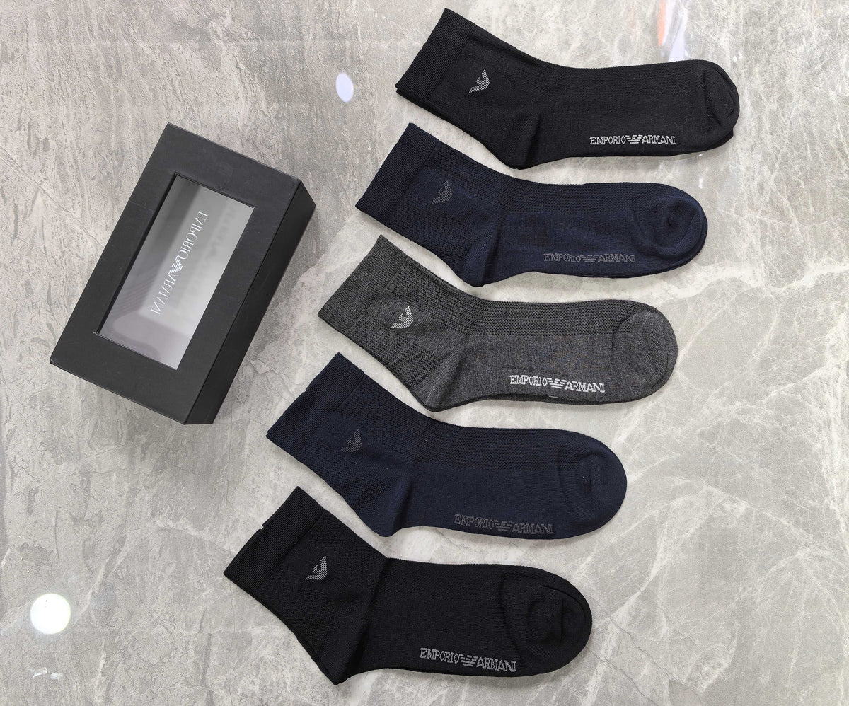 Emporio Armani Modal Eagle Motifs Mid-Calf Socks - 5-Pair Set
