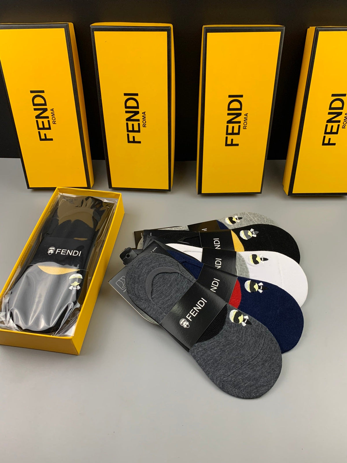 Fendi Cotton Bold Character-Style Graphic Details No-Show Socks