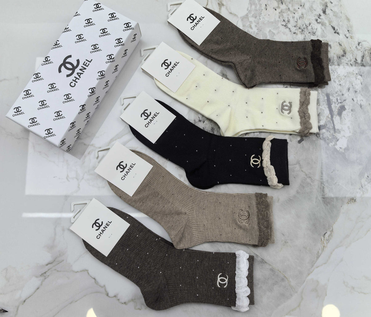Chanel Combed Cotton Crew Socks - 5-Pair Set