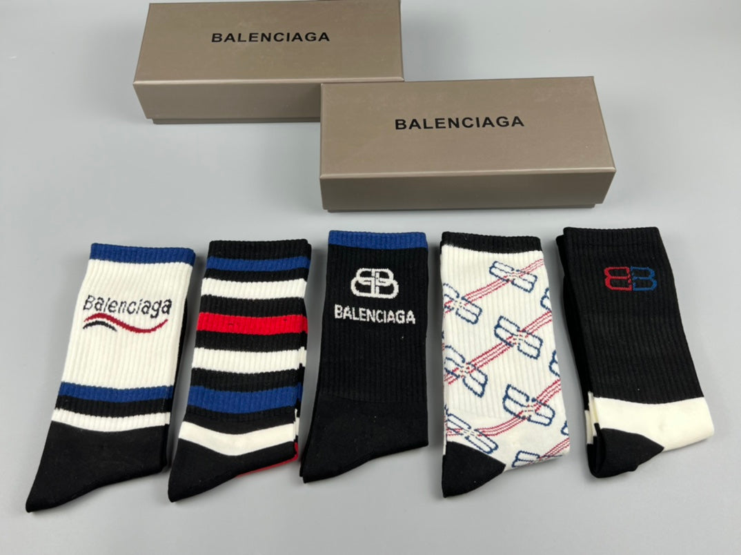 Balenciaga Varied Bb And Wordmark Crew Socks - 5-Pair Set