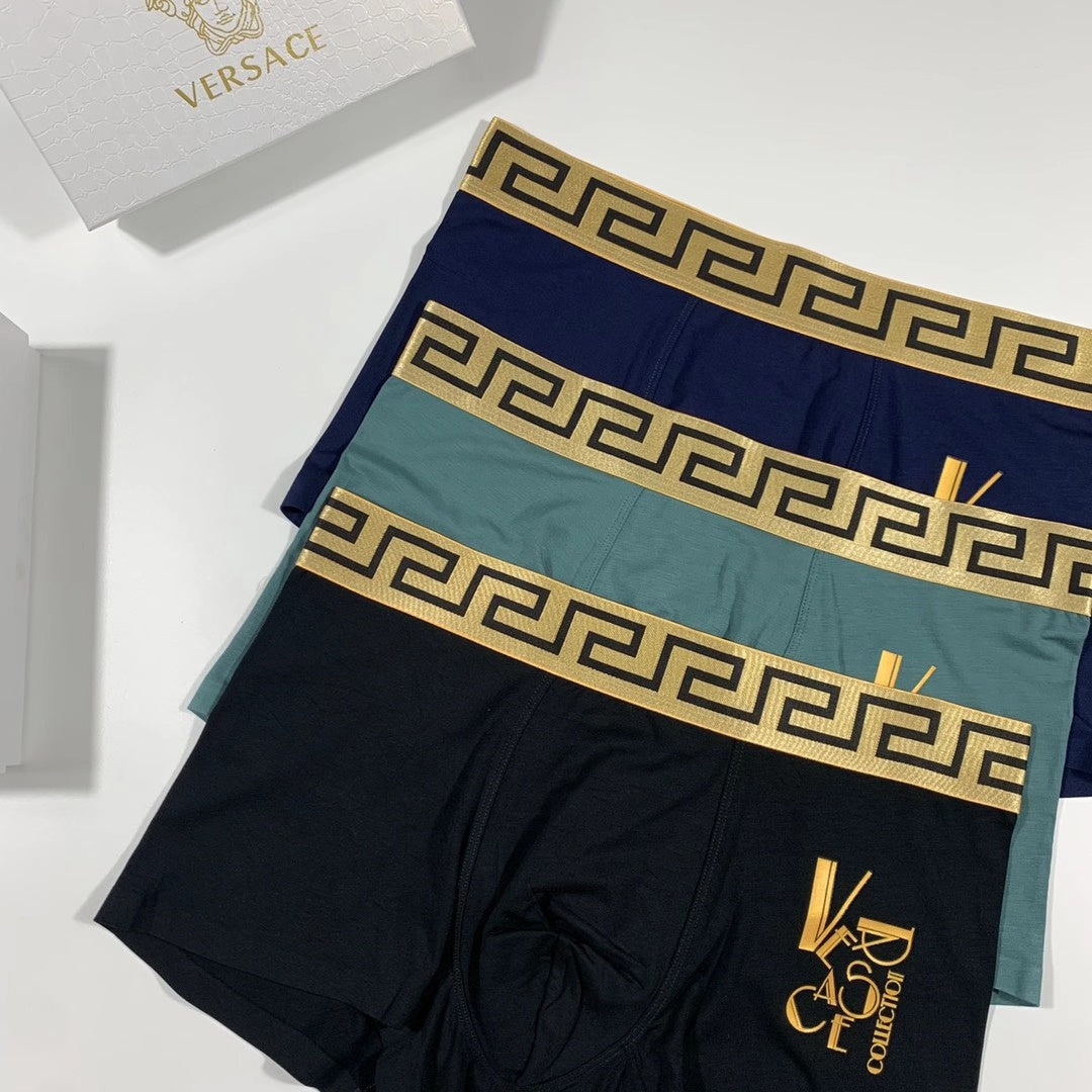 Versace Gold V And Greek-Key Men's Boxer Briefs - 3-Piece Box