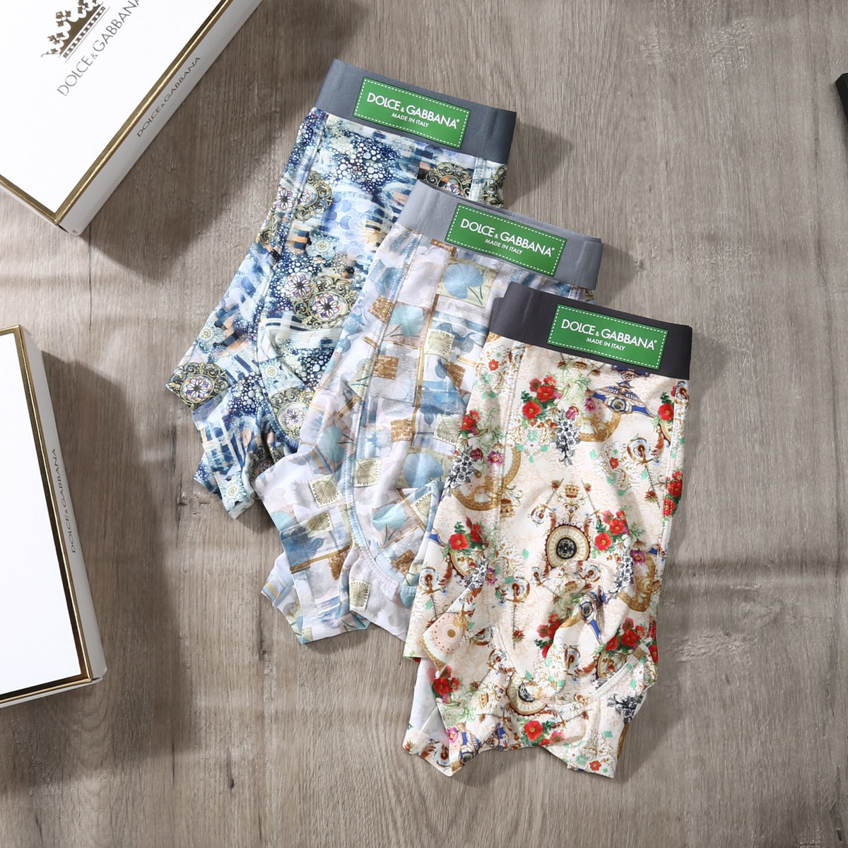 Dolce & Gabbana Ornate Print Men's Trunk Underwear - 3-Piece Box