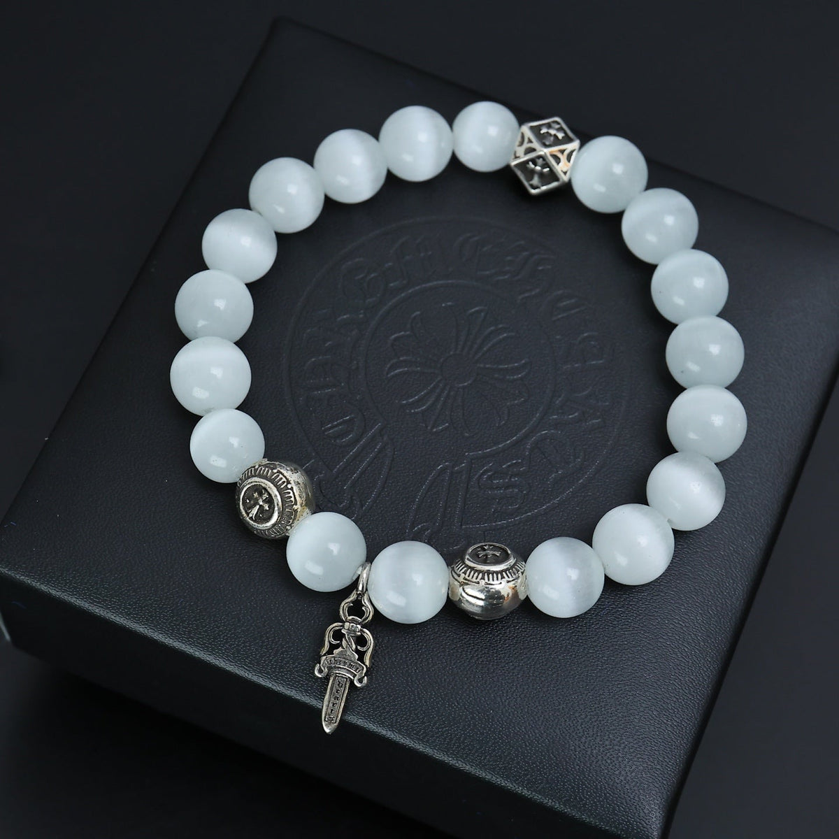 Martin Graham beaded bracelet in polished metal-tone – close-up detail