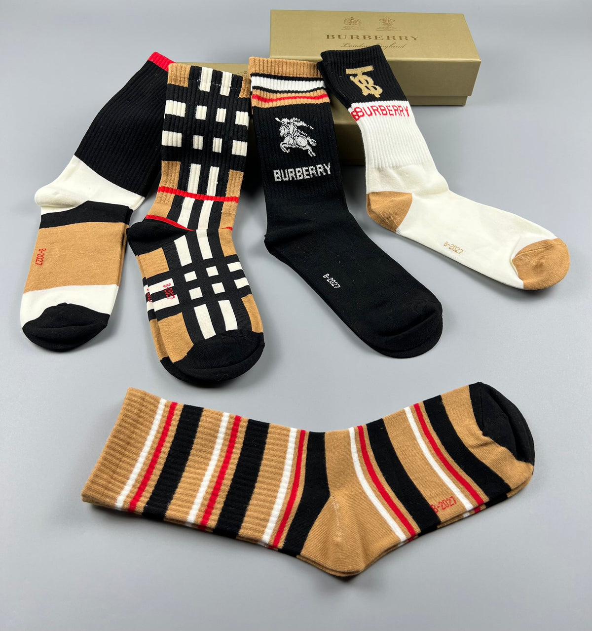 Burberry Varied Cuff Crew Socks - 5-Pair Set