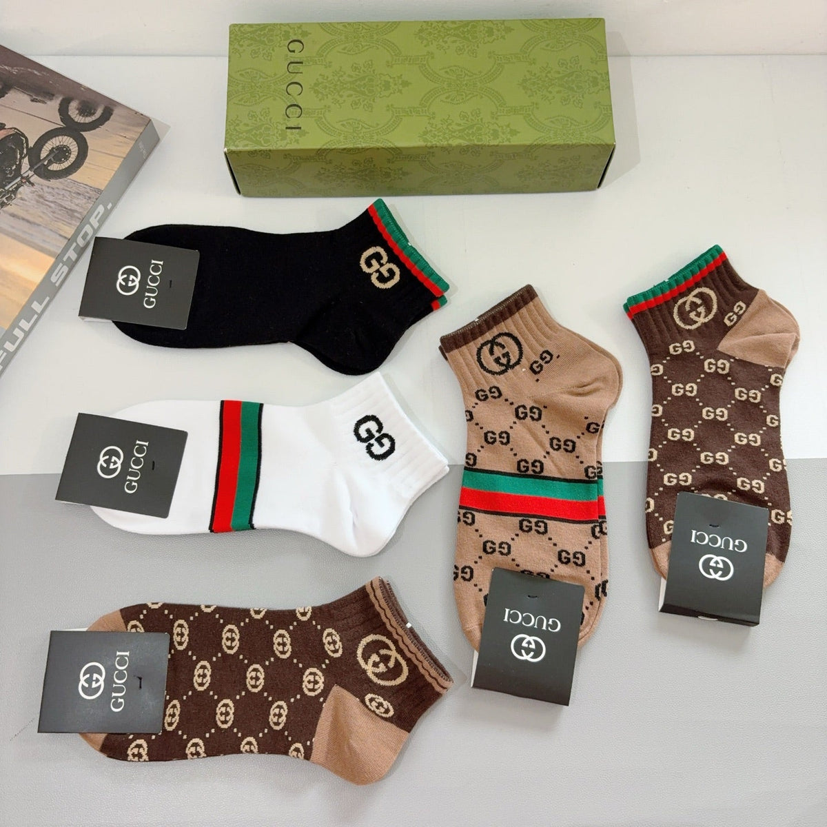 Gucci Mixed Monogram Crew Socks - Box of 5 Pairs