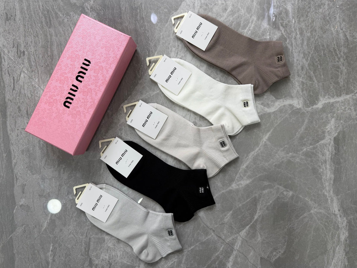 Miu Miu Modal Tonal Wordmark Ankle Socks - 5-Pair Set