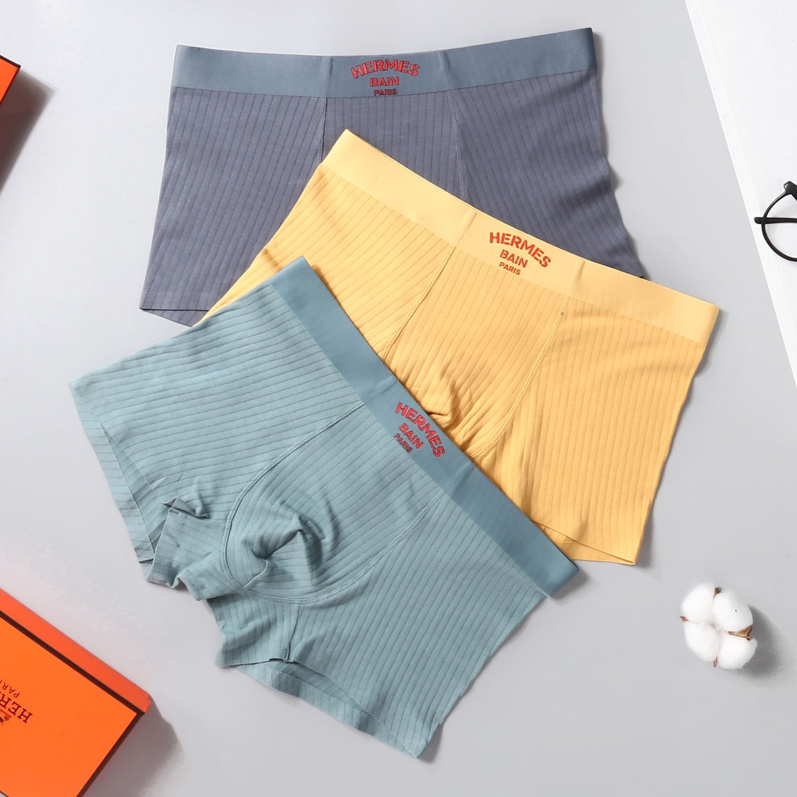 Hermes Contrast Wordmark Waistbands Men's Boxer Briefs - 3-Piece Box
