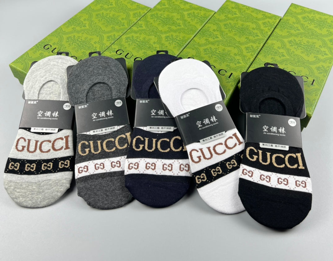 Gucci Cotton Visible Logo, Stripe Or Motif Details No-Show Socks - 5-Pair Set
