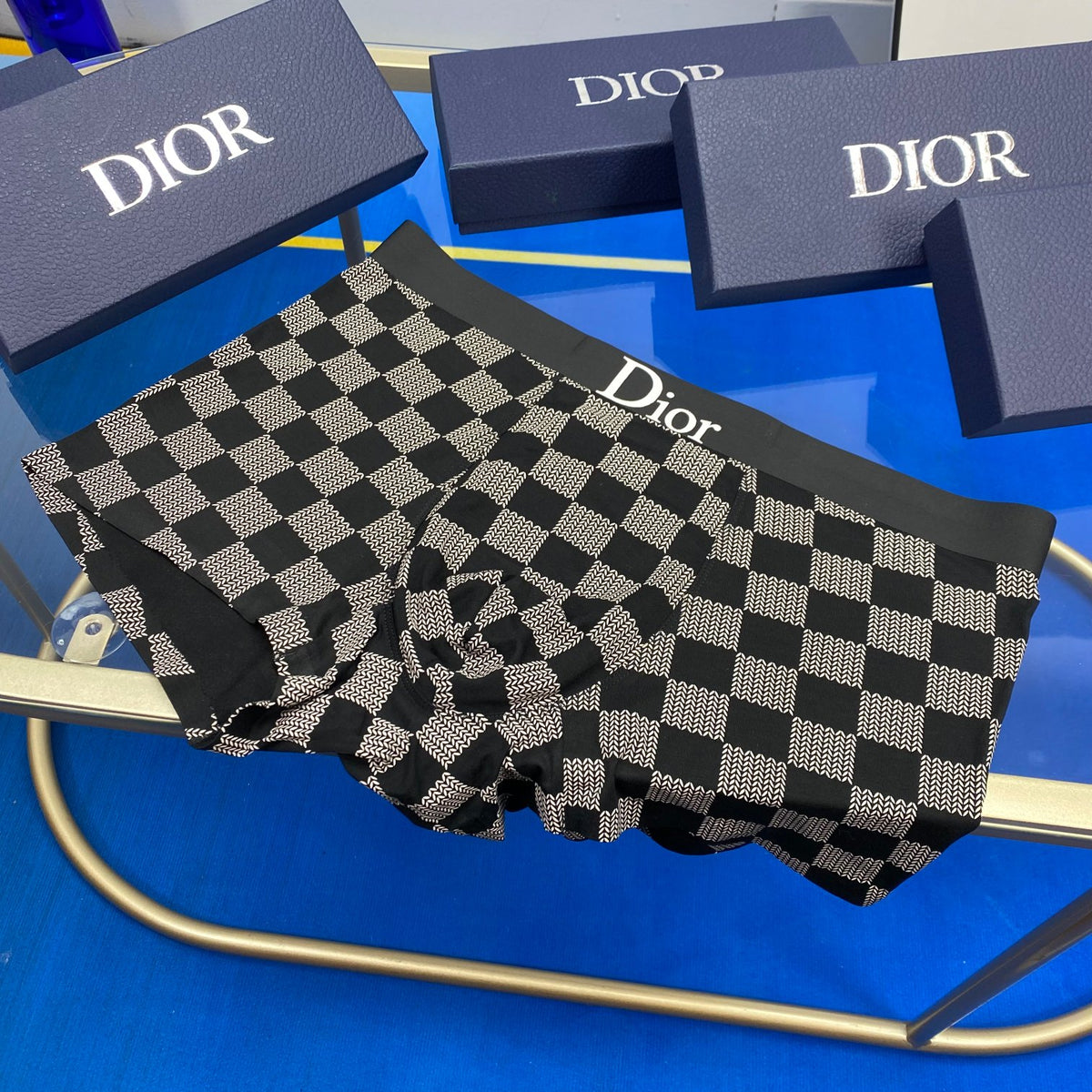 Dior Cotton Black And Grey Checker-Pattern Boxer Briefs Men's Boxer Briefs - 3-Piece Box