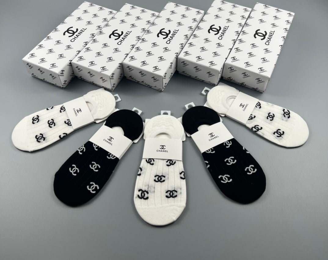 Chanel All-Over Logo No-Show Socks - Box of 5 Pairs