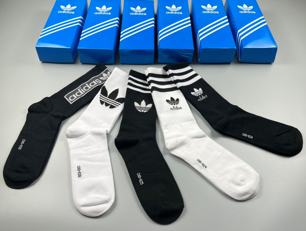 Adidas Cotton Triple-Stripe And Trefoil Ankle Socks - 5-Pair Set