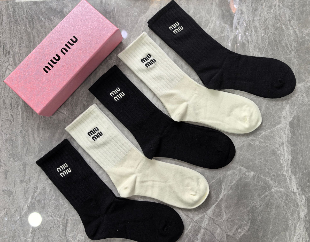 Miu Miu Cotton Simple Wordmark Crew Socks - 5-Pair Set