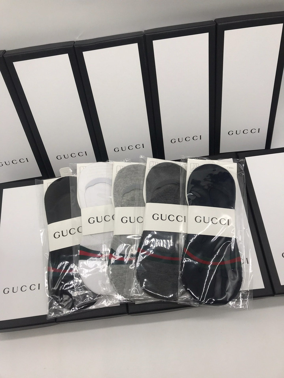 Gucci Cotton Visible Logo, Stripe Or Motif Details Crew Socks - 5-Pair Set