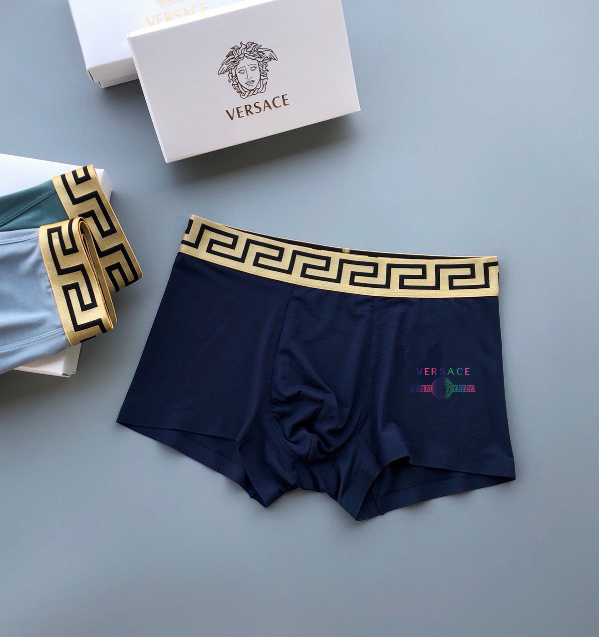 Versace Black, White & Grey Cotton Men's Boxer Briefs – 3-Pack