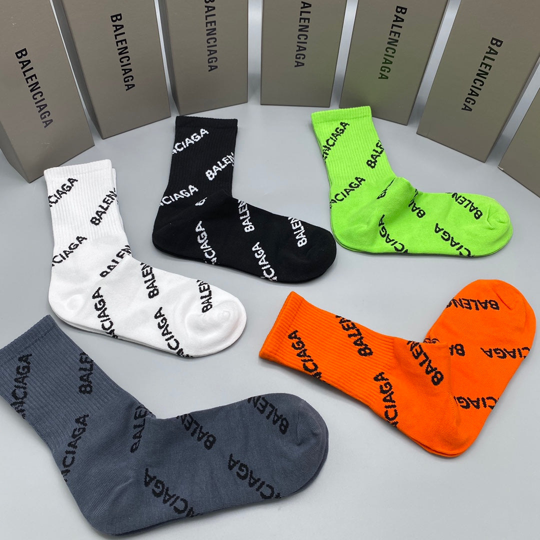 Balenciaga All-Over Wordmarks Crew Socks - 5-Pair Set
