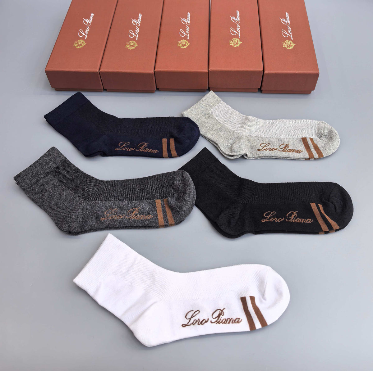 Loro Piana Restrained Script Crew Socks - 5-Pair Set