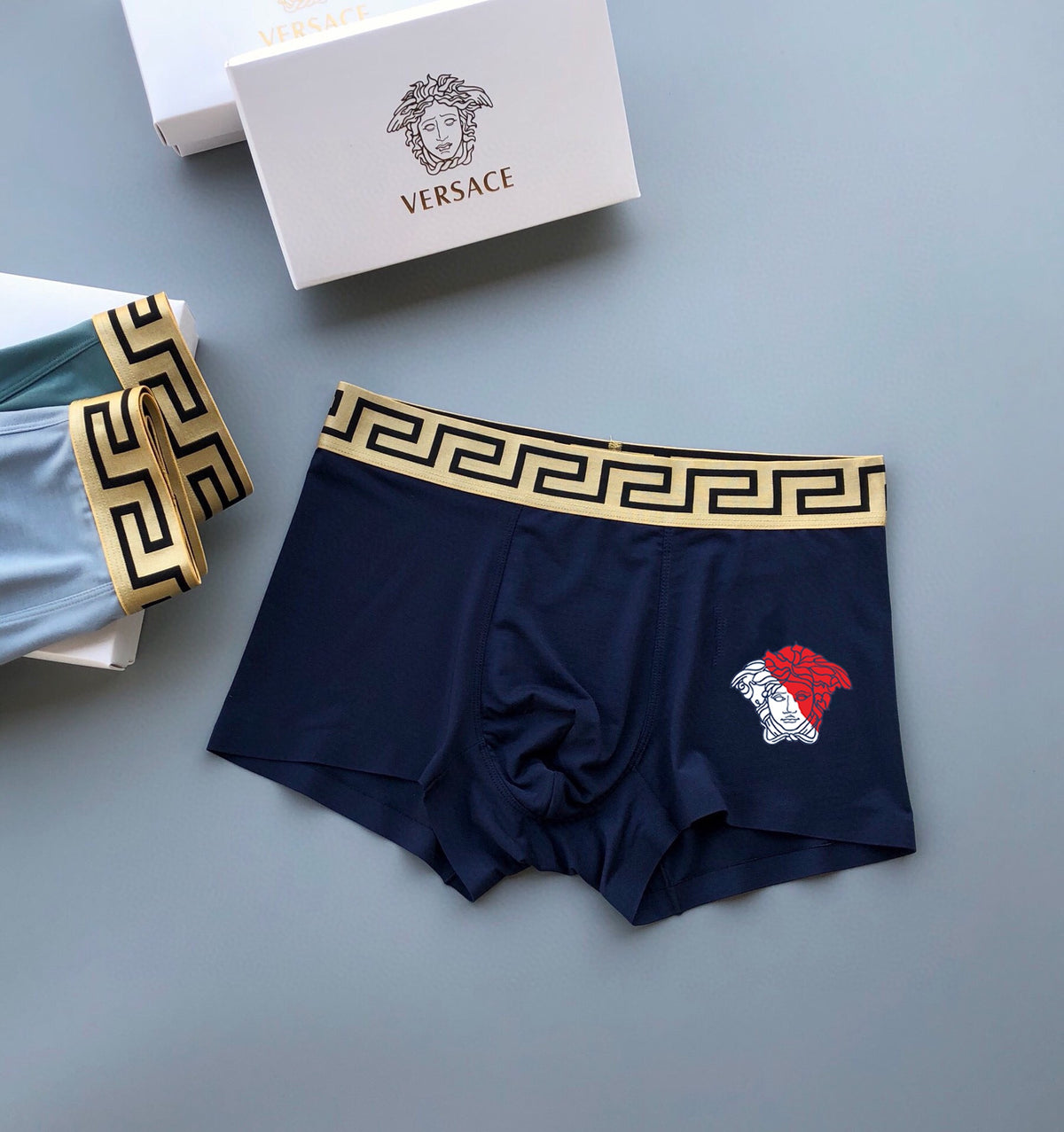Versace Greek-Key Waistbands And Red Medallion Motifs Men's Boxer Briefs - 3-Piece Box