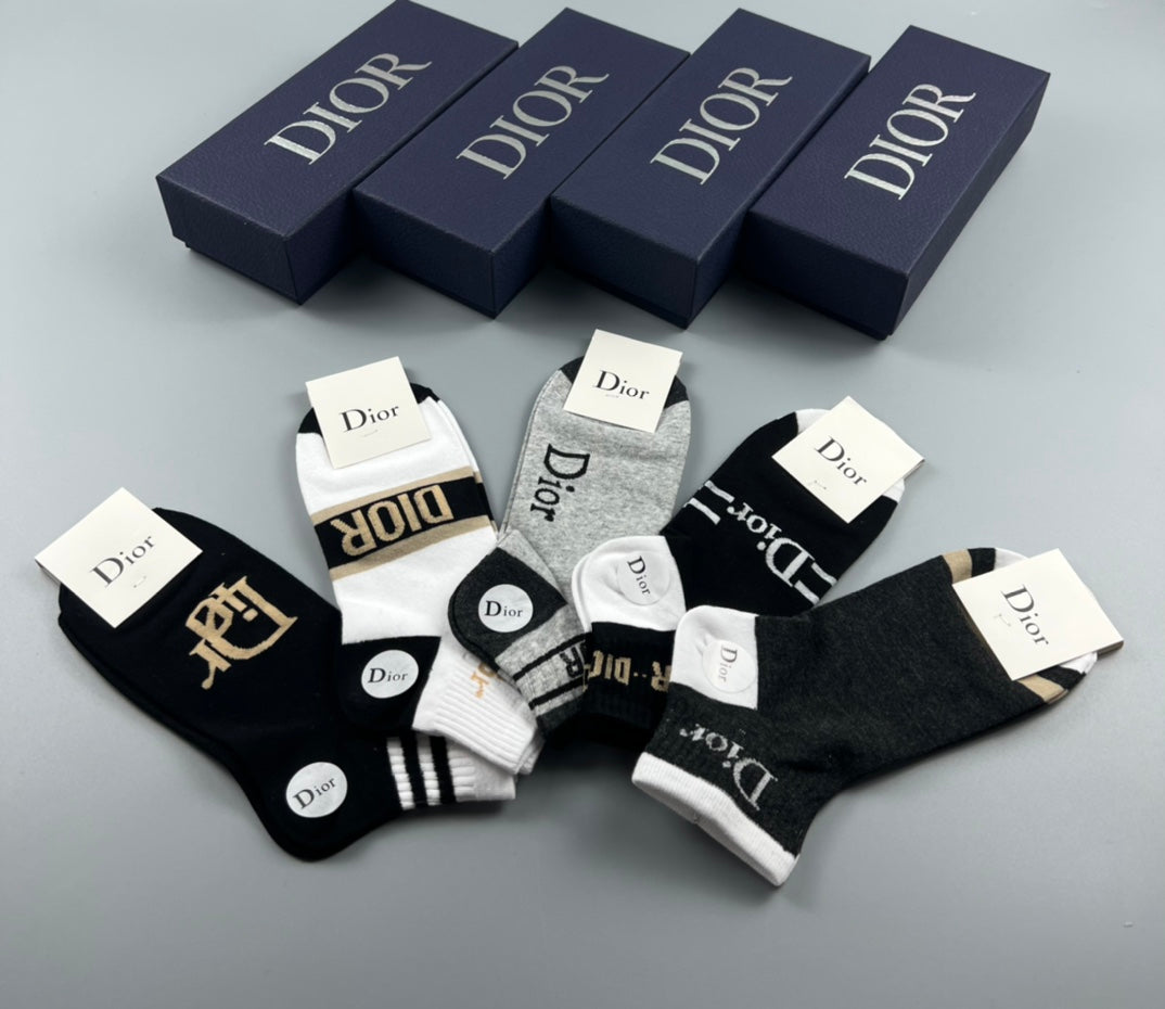 Dior Mixed Wordmark And Stripe Ankle Socks - 5-Pair Set