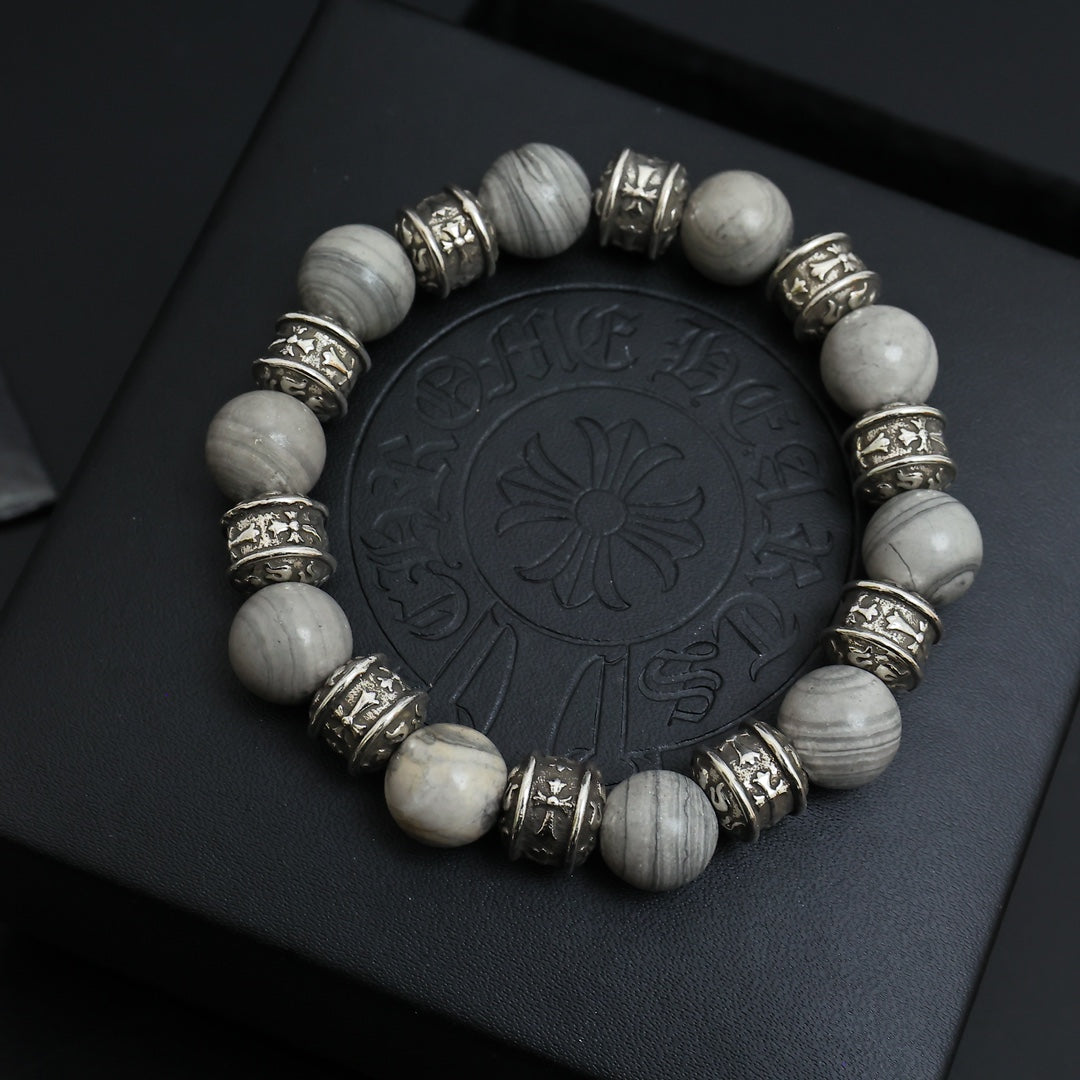 Martin Graham beaded bracelet in polished metal-tone – close-up detail