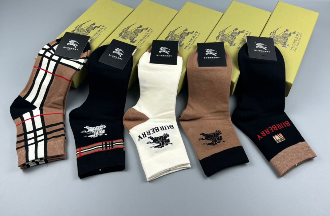 Burberry Cotton Check-Inspired Mid-Calf Socks - 5-Pair Set
