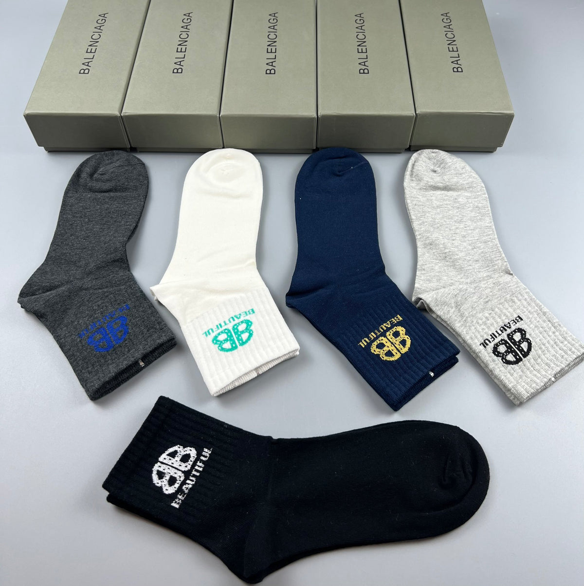 Balenciaga Colourful Bb Graphics Crew Socks - 5-Pair Set