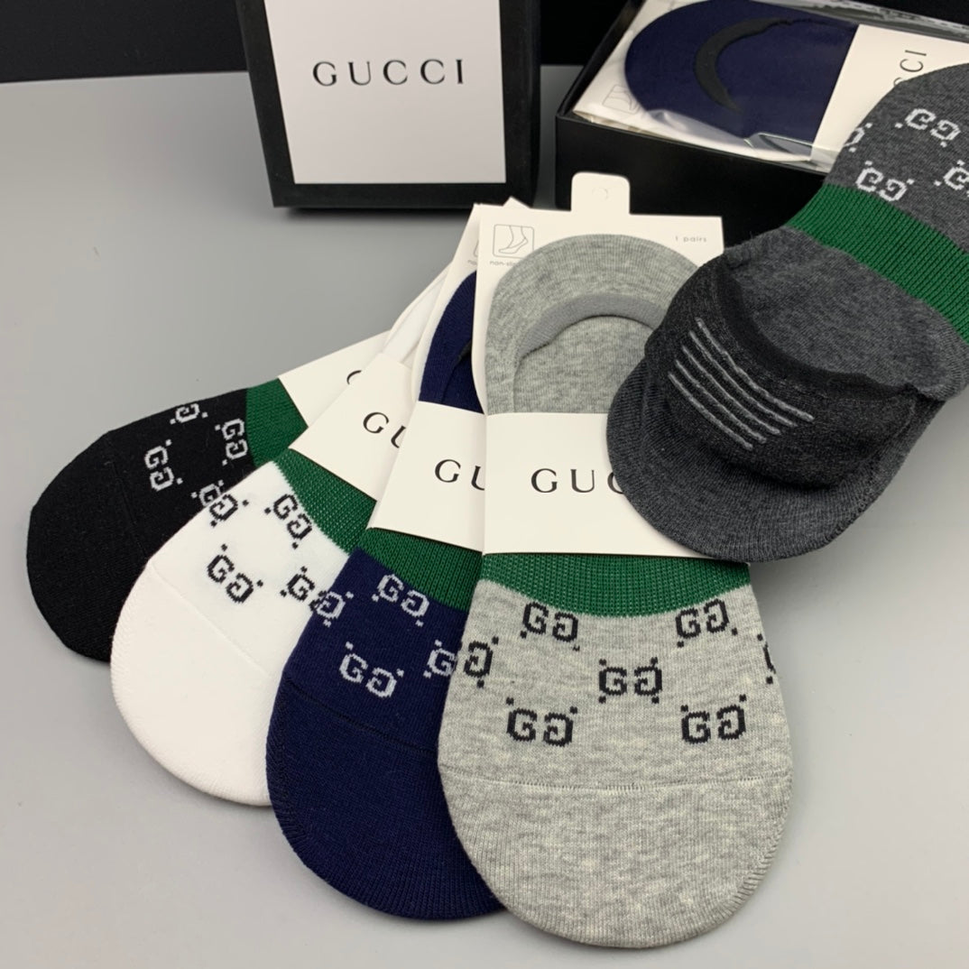 Gucci Green-And-Red Stripe No-Show Socks - 5-Pair Set